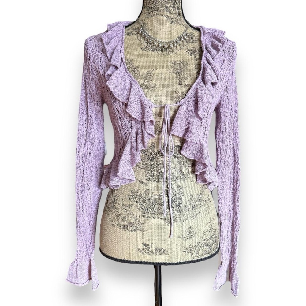 Mango Lavender Purple Ruffle Knit Cardigan Size XS